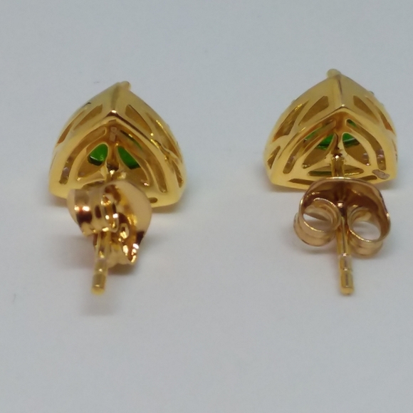 AAA Chrome Diopside & Moissenite Halo Stud Earrings in Gold over Silver - Picture 6 of 7